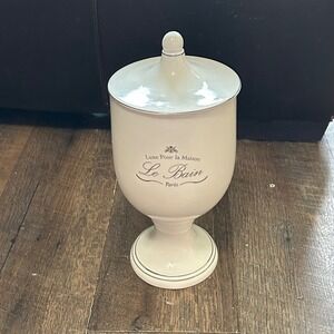 Kassatex New York Le Bain Paris White Ceramic Pedestal Bathroom Canister Jar
